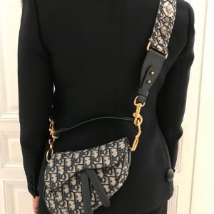 Saddle Bag Blue Oblique Jacquard – SuperClone Shoulder Bag with Gold Hardware