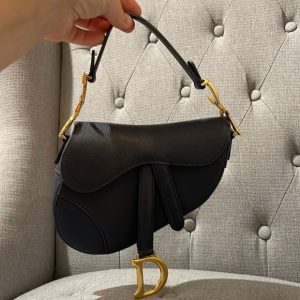 SuperClone Mini Saddle Bag Black Grained Calfskin Luxury Replica Shoulder Bag
