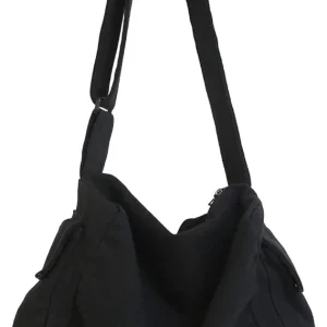 Canvas Messenger Tote Bag - Black 2