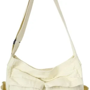 Canvas Messenger Tote Bag - White