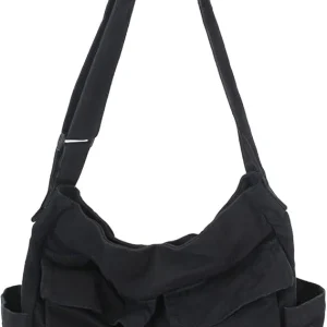 Canvas Messenger Tote Bag - Black
