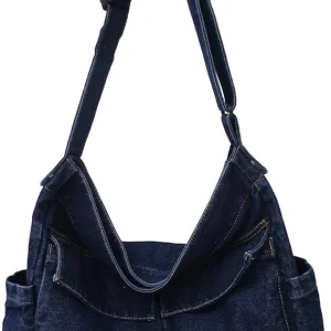 Canvas Messenger Tote Bag - Navy Blue
