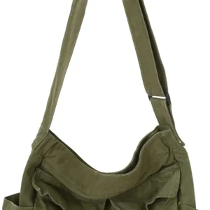 Canvas Messenger Tote Bag - Green