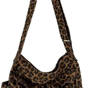 Canvas Messenger Tote Bag - Brown Leopard