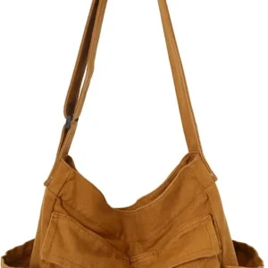 Canvas Messenger Tote Bag - Brown