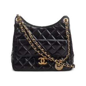 Chanel Shiny Crumpled Calfskin Quilted Wavy CC Hobo Replica