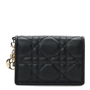 Lady D!0r Flap Card Holder Black Lambskin – Super Clone