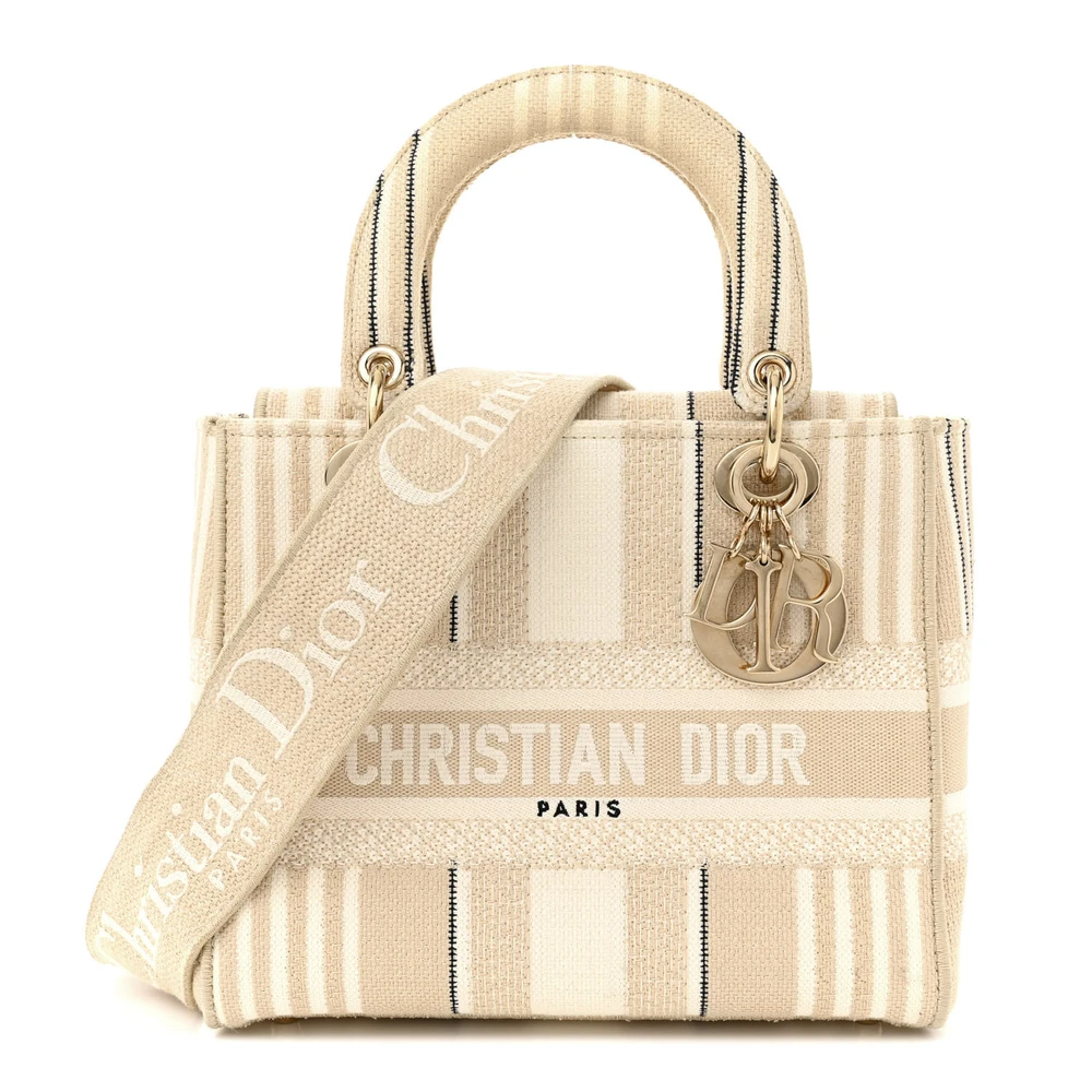 D!0r Medium Lady D-Lite Beige Canvas – High End Quality Tote Bag - 图片 2