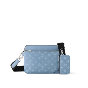 LV Monogram Trio Messenger Crossbody/Shoulder Bag Taigarama Sky Blue Super Fake