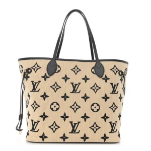Neverfull MM 1:1 Replica Beige Black Cotton Monogram Embroidered Gold Hardware Tote Bag