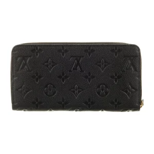 Superclone Louis Vuitton Black Zippy Wallet with Gold Details