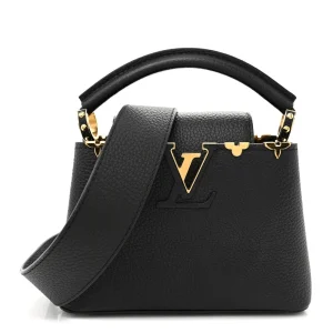 Capucines Mini Super Clone Black Taurillon Leather Embellished Flower Crown Gold Hardware Bag