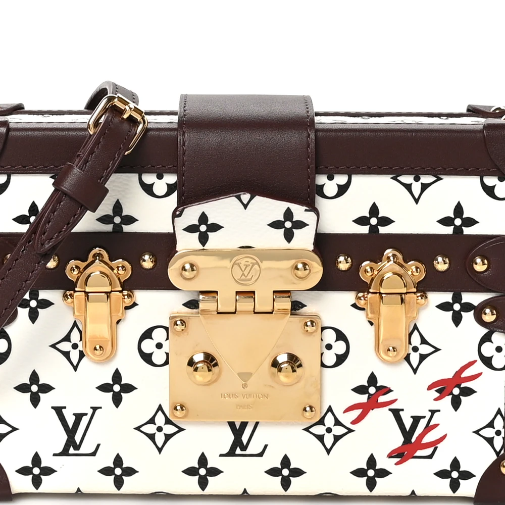 Petite Malle1:1 Replica Black White Monogram Canvas Gold Hardware Trunk Handbag - 图片 6