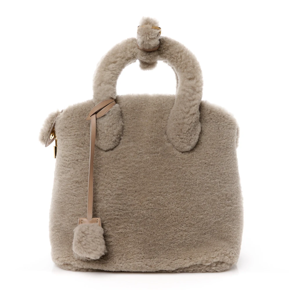 Pulsion Lockit Super Clone Grey Shearling Leather Silver Hardware Tote HandBag