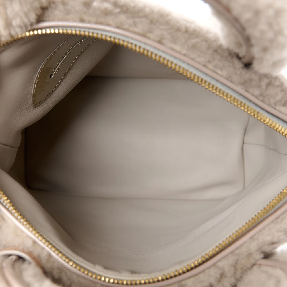 Pulsion Lockit Super Clone Grey Shearling Leather Silver Hardware Tote HandBag - 图片 5