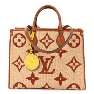 Onthego MM Super Clone Tan Monogram Raffia Canvas Large Tote Bag