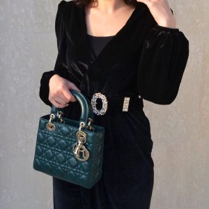D!0r Dark Green Cannage Leather Mini Lady Bag – Mirror Quality