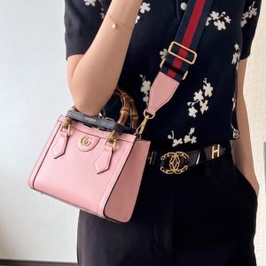 Gucc! Calfskin Mini Diana Tote Bag Wild Rose Black – Super Clone ShoulderBag