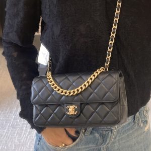 Ch@nel Flap Clutch Bag Black Lambskin –1:1 Replica CrossBody Bag