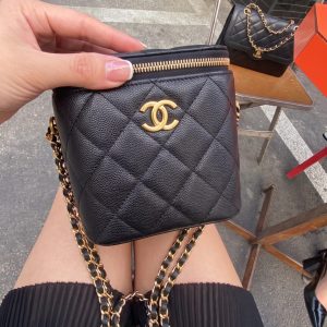 Ch@nel Small Coco Beauty Vanity Case Black Caviar Leather – Mirror Quality CrossBody Bag