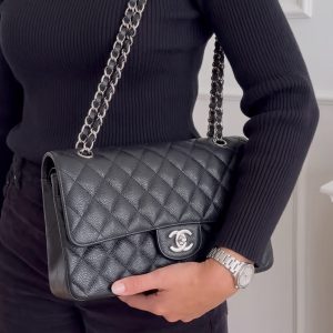 Chn@el Medium Double Flap Bag Black Caviar Leather – Super Clone