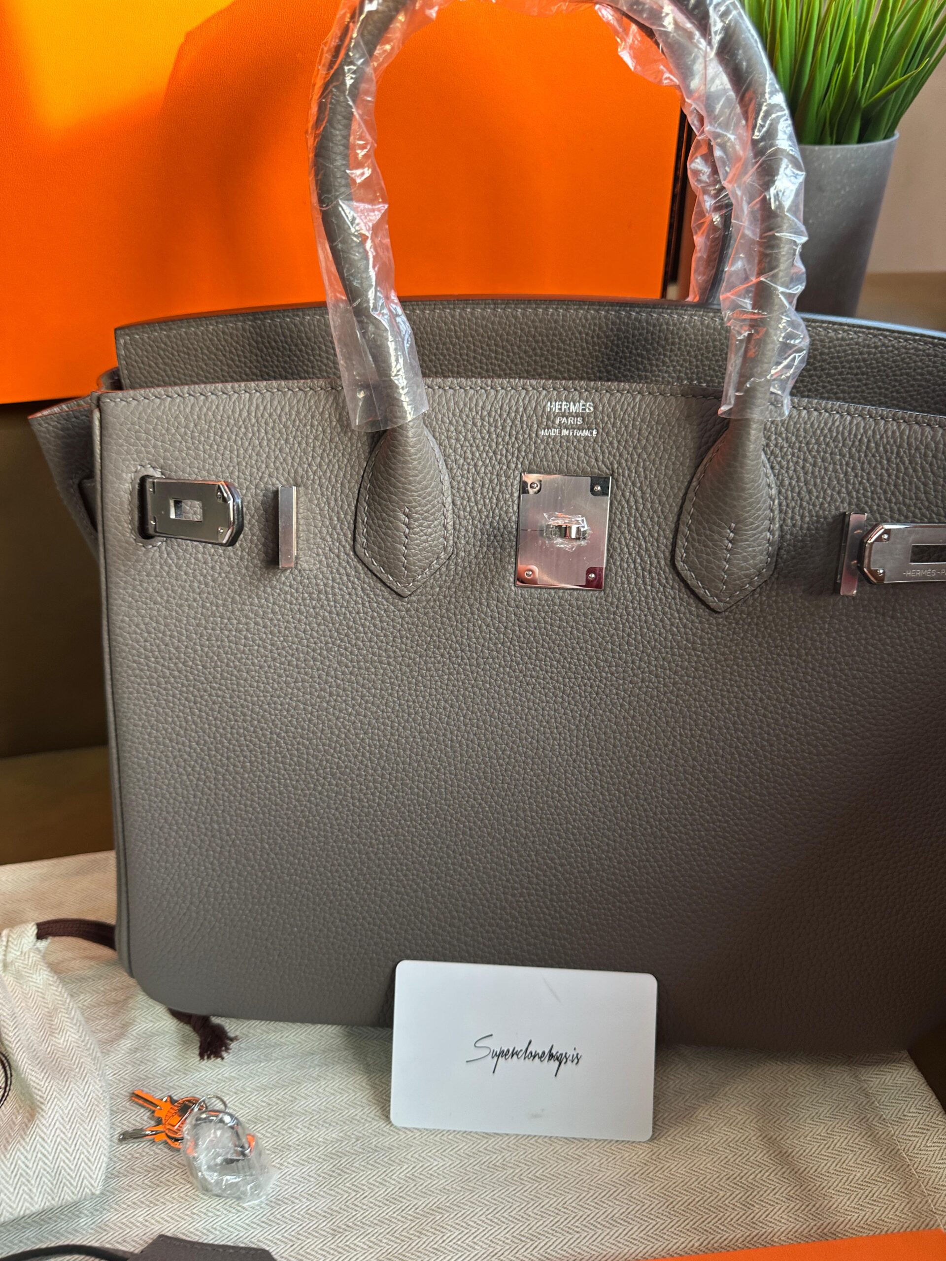 Hermes Birkin 30 Grey Togo Leather Gris Etain Hand Made Replica Bag