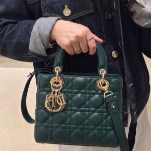 Mini Lady Bag in Deep Green Lambskin Leather – 1:1 Replica Handbag with Gold Hardware