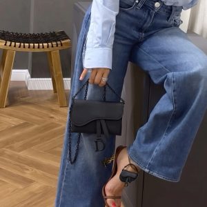 Nano Saddle Chain Pouch Black Ultra Matte Calfskin – Super Clone Chain Bag