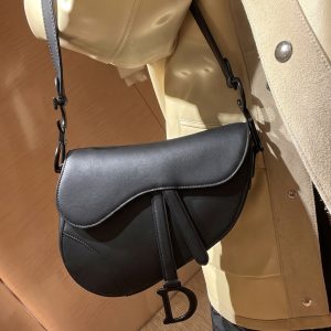 Medium Saddle Bag Black Ultra-Matte Calfskin – 1:1 Replica Shoulder Bag