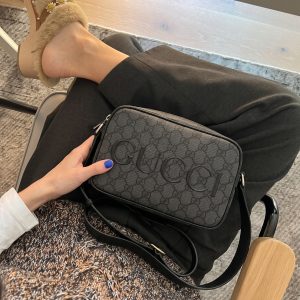 Gucc! GG Supreme Monogram Mini Shoulder Bag Grey Black – Mirror Quality Handbag