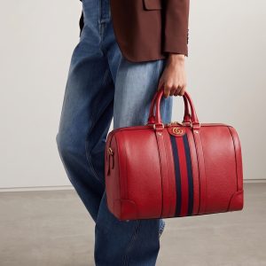 Gucc! Textured Dollar Calfskin Web Large Duffle Bag Red – Super Clone Travel Bag