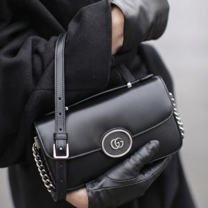 Gucc! Senna Petite GG Black Calfskin Top Handle Shoulder Bag – 1:1 Mirror Quality Handbag
