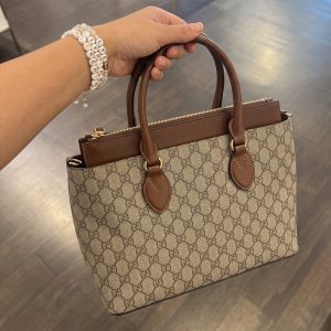 Gucc! GG Supreme Monogram Medium Zip in Beige Tuscany – Mirror Quality Tote Bag