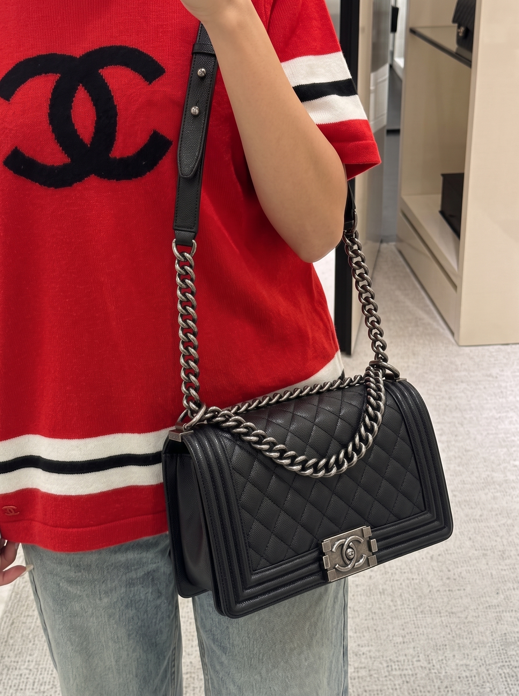 Medium Boy Flap Black Caviar Leather – Super Clone Crossbody Bag