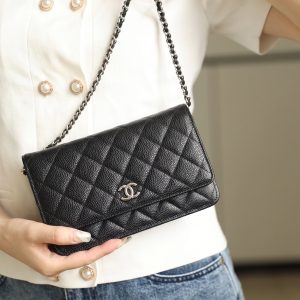 Ch@nel Mini Wallet On Chain Black Caviar Leather – Super Clone Crossbody Handbag