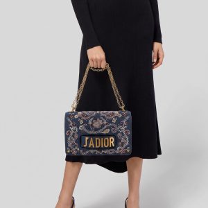 D!0r J’Adior Chain Flap Bag in Blue Denim Mulitcolor Embroidery Canvas– 1:1 replica ShoulderBag