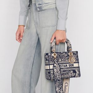 D!0r Medium Lady D-Lite Bag Blue Toile de Jouy Canvas – 1:1 Replica Handbag