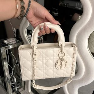 D!0r Medium Lady D-Joy Bag Latte Cannage Calfskin – Mirror Quality Crossbody Bag