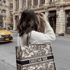 D!0r Large Book Tote Latte Embroidered Canvas –High-End Quality HandBag