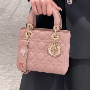 D!0r Light Pink Cannage Lambskin Leather Small Bag with Gold Hardware – Mirror Quality Handbags