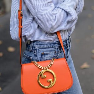 Gucc! Roxy Calfskin Blondie Chain Shoulder Flap Bag Deep Orange-Superclone