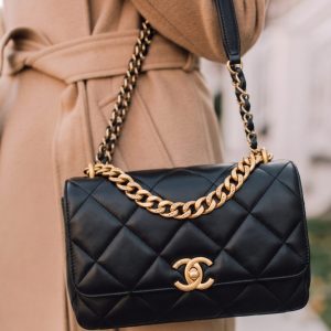 Ch@nel CC Crystal Logo Chain Flap Black Lambskin – Super Clone ShoulderBag