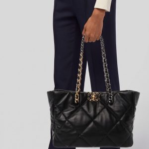 Ch@nel 19 East West Shopping Bag Black Lambskin – Mirror Quality Tote Bag