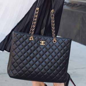 Ch@nel Large Classic Shopping Tote Black Quilted Calfskin-High-End ShoulderBag